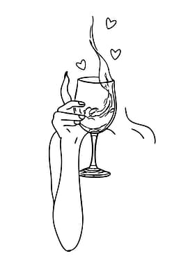 Woman Holding Wine Glass with Hearts