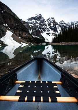 Canoe on a mountain lake
