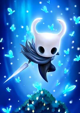 The Knight surrounded by glowing butterflies