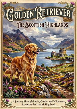 Golden Retriever in Scottish Highlands