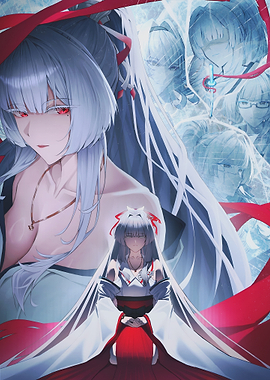 Anime Woman with White Hair and Red Eyes