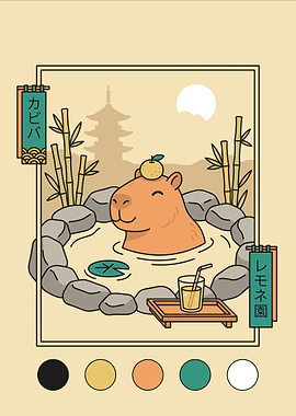 Capybara relaxing in hot spring