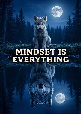 Wolf Cub and Reflection 'mindset is everything' motivation poster