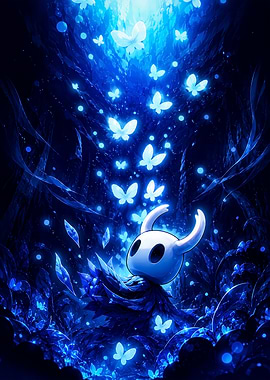 The Knight surrounded by glowing butterflies