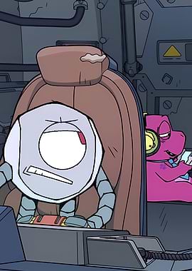 Robot and Dinosaur in Spaceship Cockpit