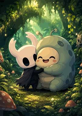 Hollow Knight and Grub Hugging