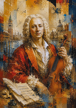 Antonio Vivaldi with Violin and Venice