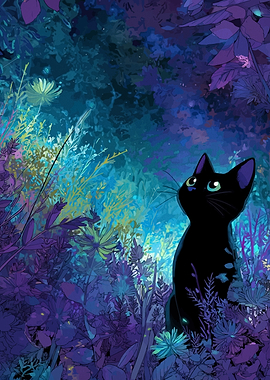 Black Cat in a Magical Forest