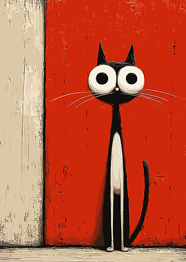 Whimsical Black Cat with Big Eyes