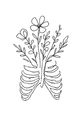 Ribcage with Flowers Line Art