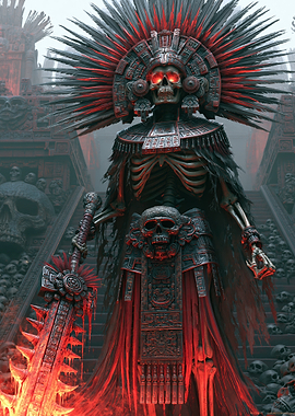 Aztec Skeleton Warrior with Fiery Sword