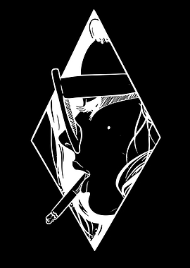 Woman Smoking in Diamond Frame