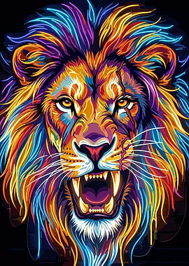 Neon Lion Roaring