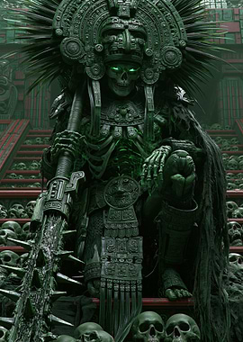 Aztec Skeleton Warrior with Skulls