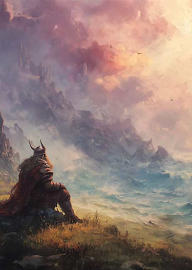 Viking warrior overlooking stormy sea