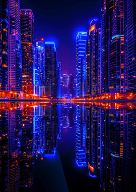 Neon Cityscape Reflection