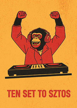 DJ Monkey with Headphones and Turntables
