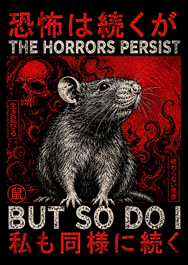 The Horrors Persist But So Do I Rat Poster - Gothic Horror Japanese Wall Art