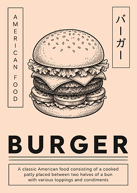 Vintage Cheeseburger Poster American Food Retro Burger Wall Art Japanese Style Print