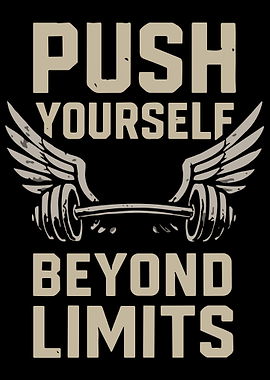 Push Yourself Beyond Limits Winged Barbell Fitness Motivational Wall Art Poster