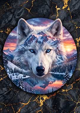 Wolf in Snowy Mountain Landscape