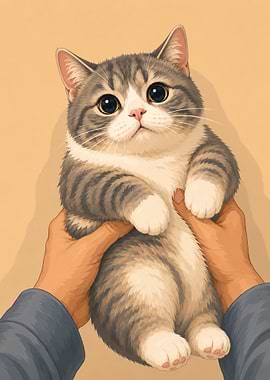 Cute Cat Held by Hands
