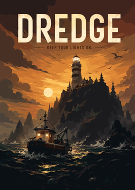 Dredge Lighthouse and Boat Poster