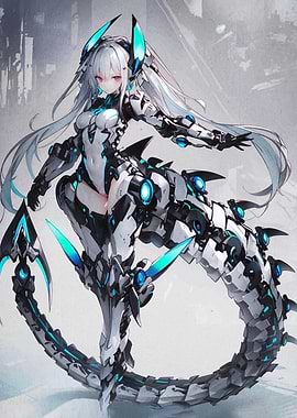 Cyberpunk Anime Girl with Mechanical Tail