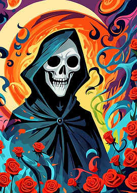Grim Reaper with Red Roses