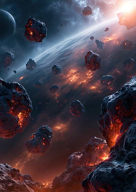 Asteroid Belt Approaching Fiery Planet