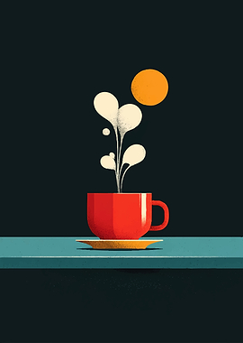 Red Coffee Cup with Abstract Steam