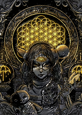 Gothic Cyberpunk Character with Teddy Bear