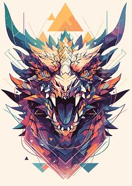 Geometric Dragon Head Art