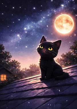 Black Cat Under the Full Moon