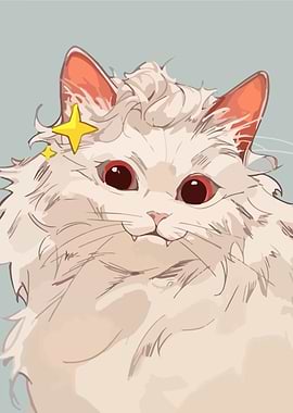 Fluffy White Cat with Red Eyes