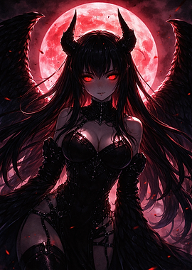 Demonic Angel with Red Moon