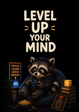 Raccoon Gamer Level Up Your Mind