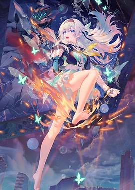 Anime Girl with Fiery Wings