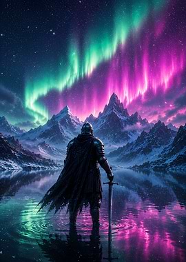 Knight Under Aurora Borealis