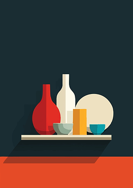 Minimalist Still Life with Vases and Bowls