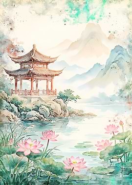 Tranquil Asian Pagoda Landscape