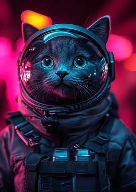 Astronaut Cat in Neon Lights
