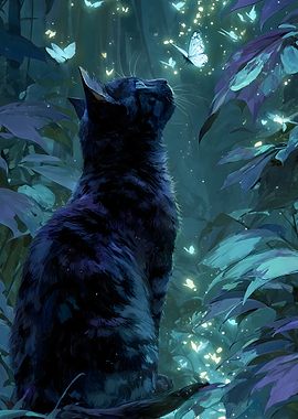 Black Cat with Butterflies