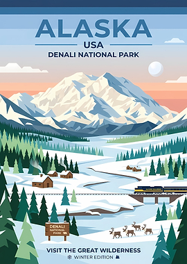 Alaska Denali National Park Winter Poster