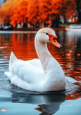 Swan on a lake in autumn