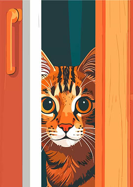 Curious Cat Peeking Through Door