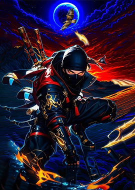 Ninja Warrior with Fiery Aura