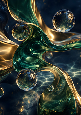 Abstract Liquid Gold and Emerald Flow