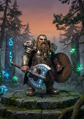 Dwarf Warrior with Axe and Shield
