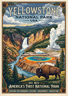 Yellowstone National Park Vintage Poster